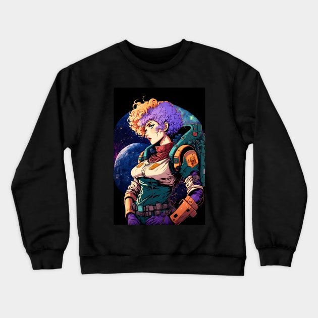 Anime Girl Space Astronaut with Colourful Hair Crewneck Sweatshirt by Bubblebug